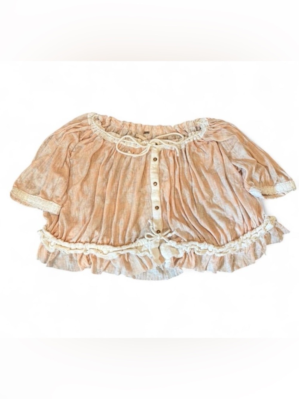 Free People Boho Peasant Crop Top Bows Trim Lagen Look Cottagecore Fairy Boho XS